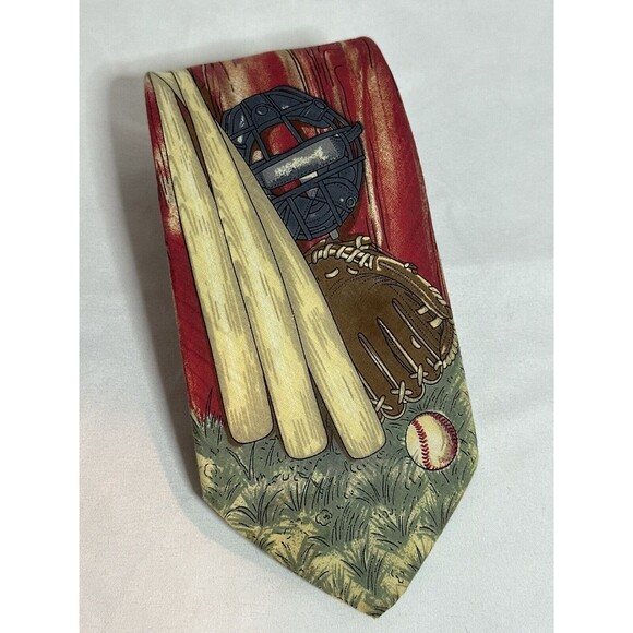 Lands End‎ Baseball Tie Cotton Bat Ball Gloves Cleats Cap Retro Sports - Picture 1 of 3